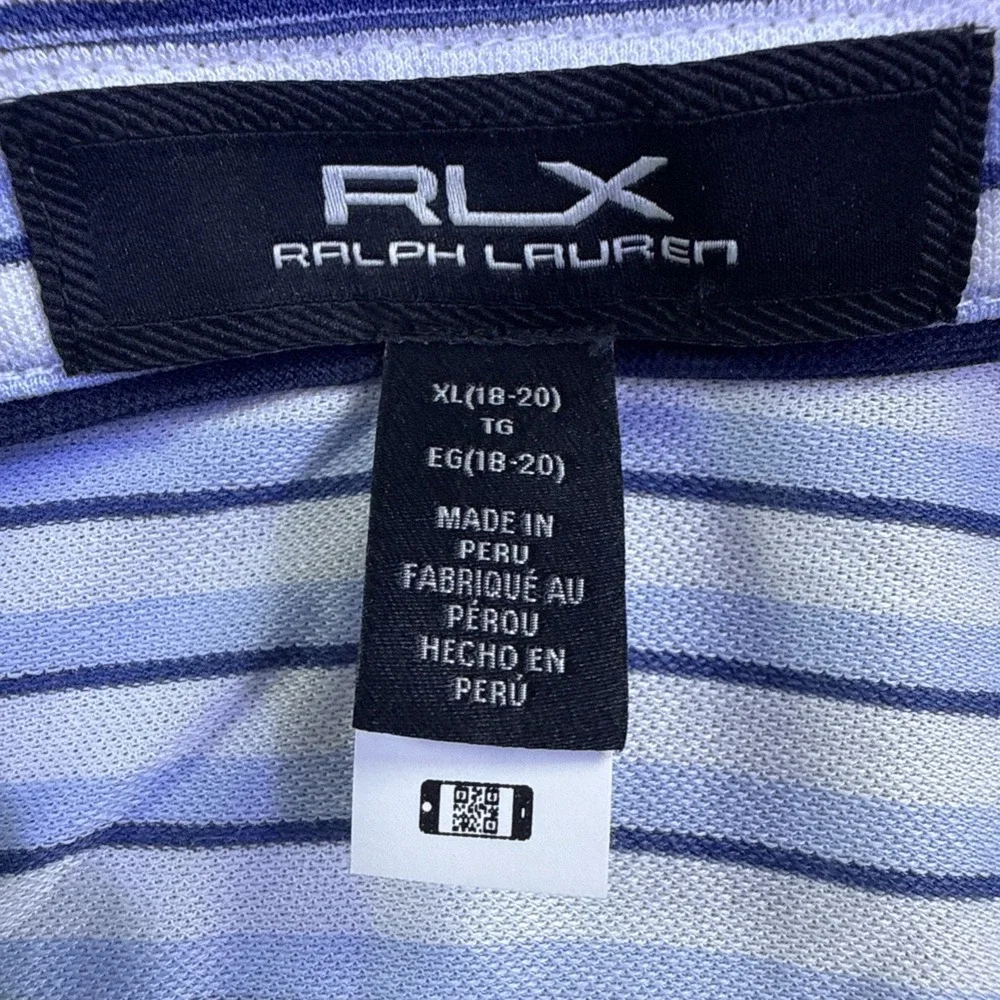 Ralph‎ Lauren RLX Shirt Boys XL (18-20) Golf Performance Polo Blue WHITE Striped
